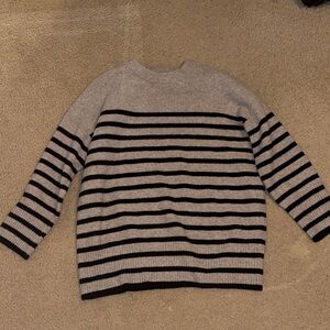 Striped Crewneck Sweater in Light Gray and Black